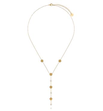 Naszyjnik krawatka złoty z kwiatuszkami i cyrkoniami NSY0910