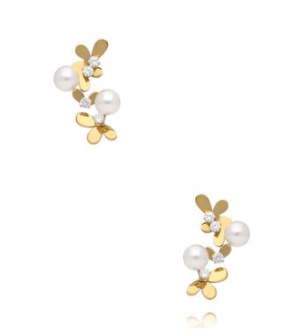Kolczyki z kwiatuszkami i perełkami złote KSY0693