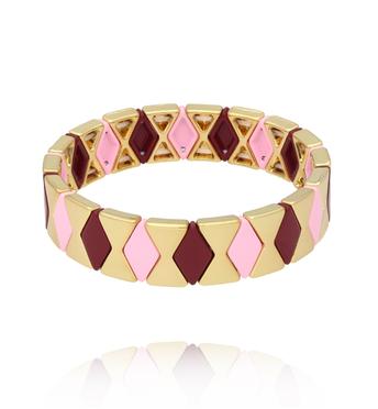 Bransoletka elastyczna w odcieniach różu, bordo i złota BCR0095