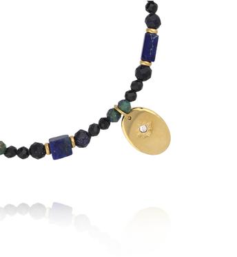 Bransoletka z turmalinami i lapisami ze złotą zawieszką BTW3670