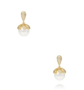 Kolczyki złote z perłą i zdobione cyrkoniami KSS2169