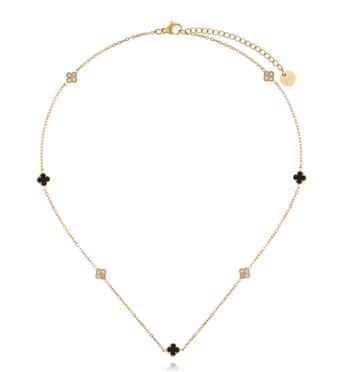 Naszyjnik złoty z czarnymi koniczynkami i cyrkoniami NSY0743
