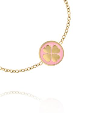 Bransoletka z czterolistną koniczynką na różowej emalii BSA0995