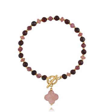 Bransoletka z tygrysiego oka i kwarcu truskawkowego z koniczynką BPA0653