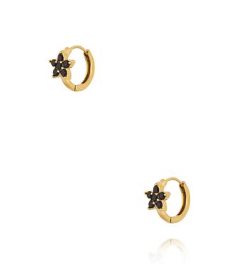 Kolczyki koła z czarnym kwiatuszkiem – złocone KSA2535