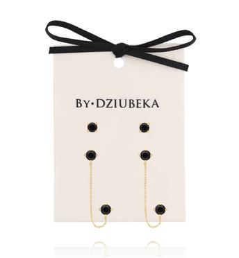 Zestaw kolczyków pozłacanych z czarnymi cyrkoniami KLT0031