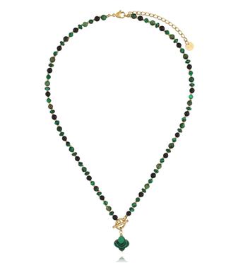 Naszyjnik z malachitu z zawieszką koniczynki NPA1621