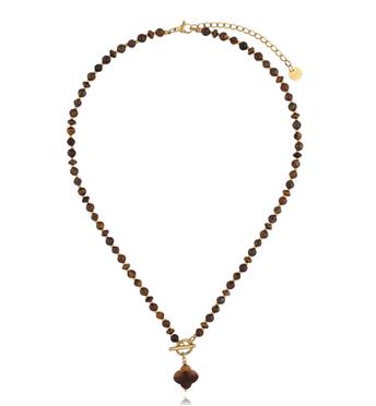 Naszyjnik z tygrysiego oka z zawieszką koniczynki NPA1625