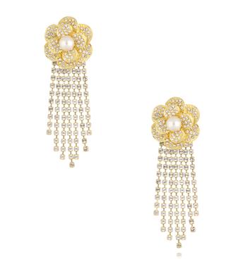 Kolczyki kwiaty z perłą i łańcuszkami KSS2121