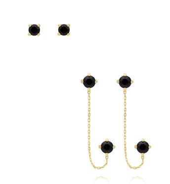 Zestaw kolczyków pozłacanych z czarnymi cyrkoniami KLT0031