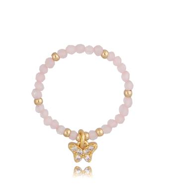 Pierścionek z różowym kwarcem i motylkiem Misha PSC0285