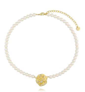 Naszyjnik z perłami i złotą różą NS0342