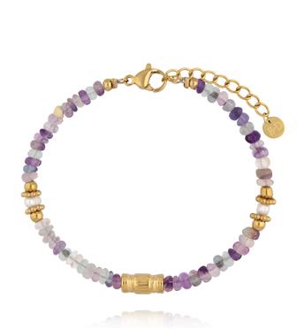 Bransoletka z fluorytu i pereł słodkowodnych z pozłacanymi detalami BEA0085