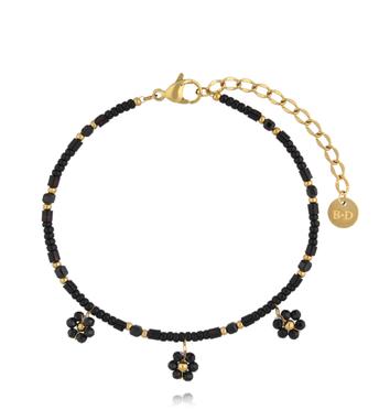 Bransoletka czarna z kwiatuszkami zapinana BTW3658