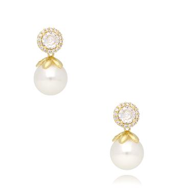 Kolczyki złote z perłą i kryształem Clear KPE0104