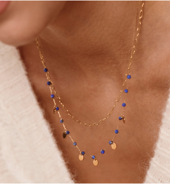 Naszyjnik warstwowy ze złoceniem i lapis lazuli NEA0098