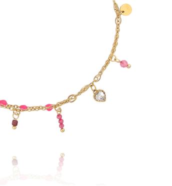 Bransoletka na nogę z różowymi kamieniami i zawieszką serca BNSY0071