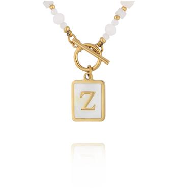 Naszyjnik z kamieni księżycowych i jadeitów z zawieszką z literą Z NTW1609
