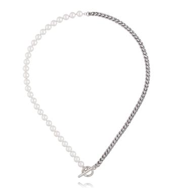 Naszyjnik z perełkami i srebrnym łańcuchem NSY0796