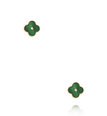 Zestaw kolczyków złoconych z koniczynką, cyrkoniami i zielonym akcentem KMB0004