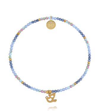 Bransoletka z niebieskich kryształków z zawieszką ptaszka BTW3684