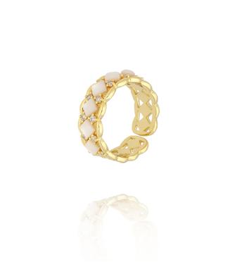 Pierścionek złocony regulowany z masą perłową i kryształami PSS0215