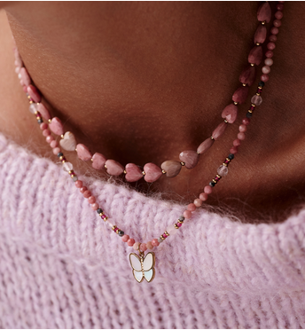 Naszyjnik z rodonitu w kształcie serc NPA1604