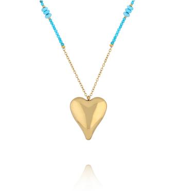 Naszyjnik z turkusu z pozłacanym sercem NPA1584
