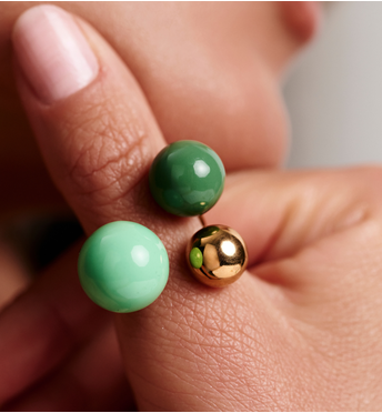 Pierścionek z kulami w odcieniach zieleni i złota PSA1116