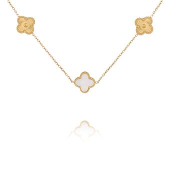 Naszyjnik złoty z białymi koniczynkami NSY0801