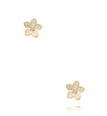Zestaw złoconych kolczyków z cyrkoniami – serce, kwiat i motyl KMB0028