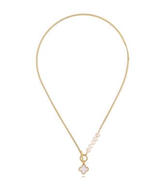 Naszyjnik z koniczynką i perłami Clover NSY0288