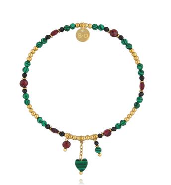 Bransoletka z malachitu, granatu i czarnego turmalinu z zawieszką serca BTW3583