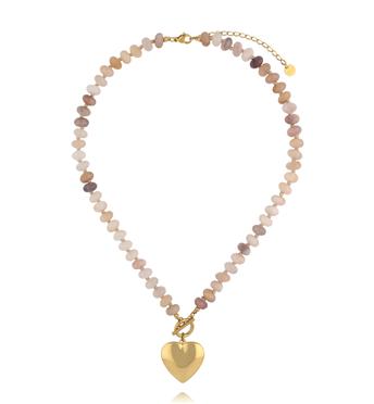 Naszyjnik z sercem beżowo- szary NPA1388