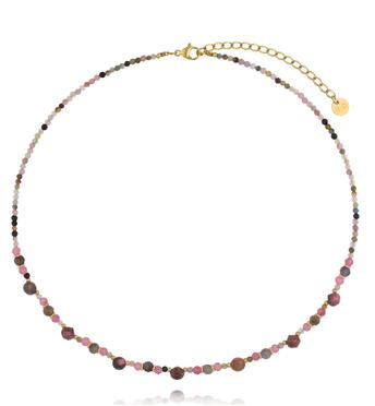 Naszyjnik z turmalinu, jadeitu fuksja i rodonitu z pozłacanymi detalami NTW1569