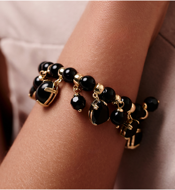 Bransoletka złota z czarnymi kryształkami BSS0266