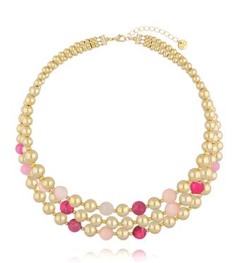 Naszyjnik trzyrzędowy w złocie z różowymi kamieniami NSC0677