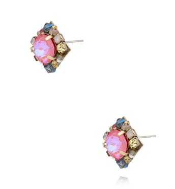 Kolczyki z różowym kryształem i pastelowymi akcentami KLU0158