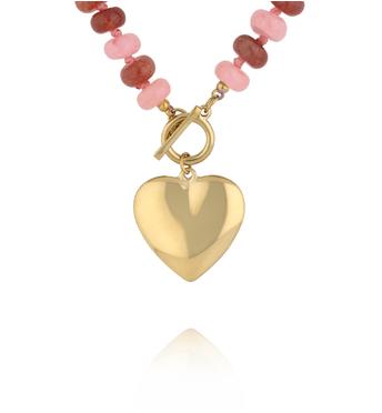 Naszyjnik z różowych i rubinowych kamieni z sercem NPA1492