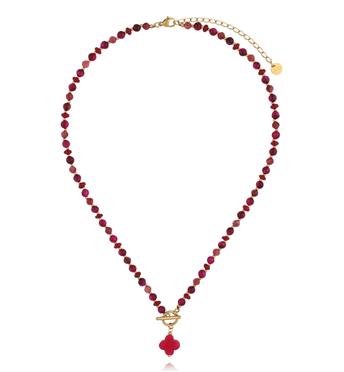 Naszyjnik fuksjowy z zawieszką koniczynki NPA1614