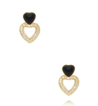 Kolczyki serca z czarną emalią i kryształami złote KSS2223