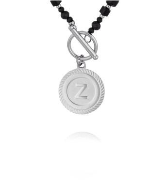Naszyjnik z czarnych kamieni z zawieszką z literką Z – srebrne wykończenie NTW1599