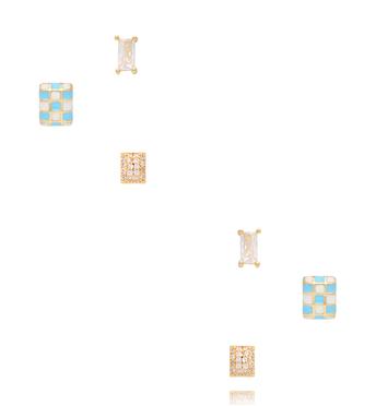 Zestaw kolczyków złoconych – geometryczny mix z emalią i cyrkoniami KMB0013