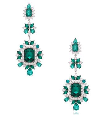 Kolczyki z zielonymi kryształami i cyrkoniami w srebrnym wykończeniu KSS2252