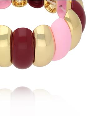Bransoletka elastyczna z szerokich ogniw – róż, bordo i złoto BCR0097