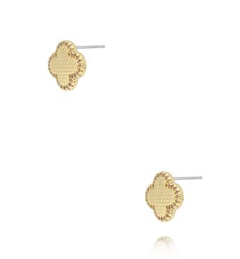 Kolczyki złote koniczynki z fakturą i cyrkoniami KSS2134