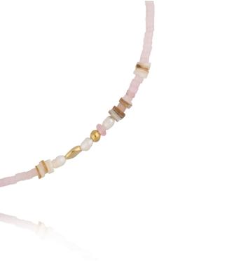 Naszyjnik różowy z jadeitami i perłami NSC0648
