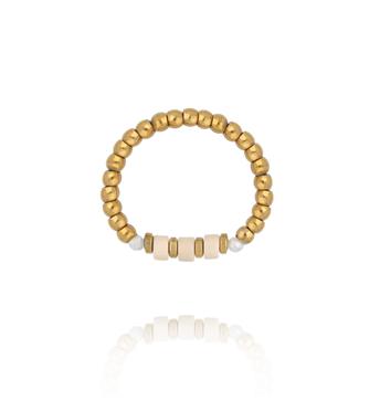 Pierścionek elastyczny ze złotych kuleczek z muszlą  PTW0623