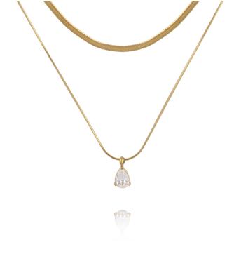 Naszyjnik podwójny z kryształkiem i żmijką złoty NSY0592