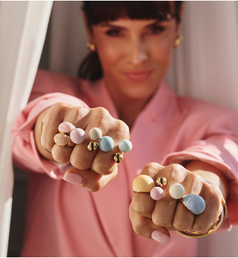 Pierścionek z kulami w odcieniach błękitu i złota PSA1113